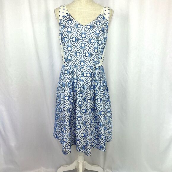 Antonio Melani Retro style Fit & Flare Dress Floral Embroider, White/Blue Women’ - Picture 1 of 11
